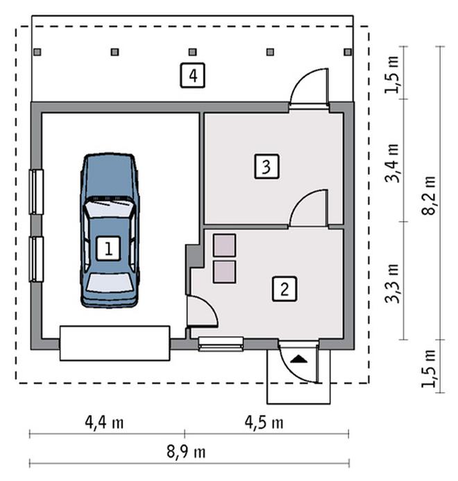 Garaż z pomieszczeniem gospodarczym i kotłownią G25b