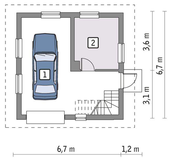 Garaż z poddaszem i pomieszczeniem gospodarczym G27