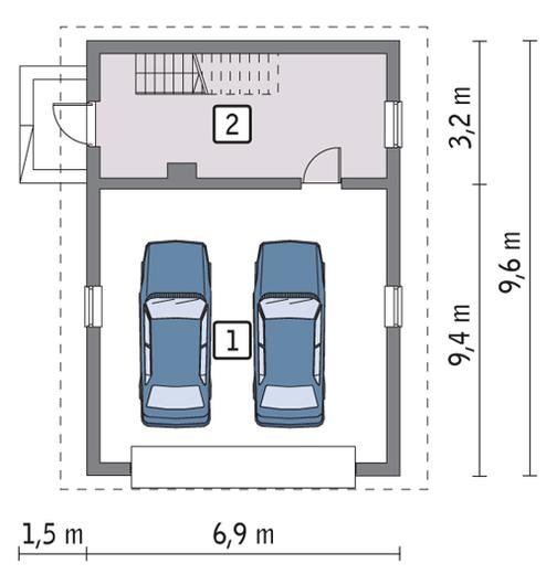 Garaż z poddaszem i pomieszczeniem gospodarczym G30