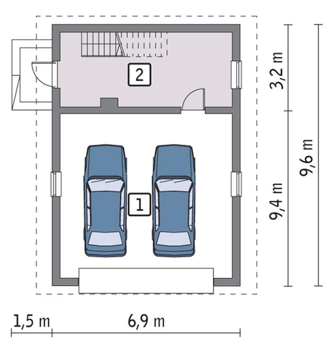 Garaż z poddaszem i pomieszczeniem gospodarczym G30