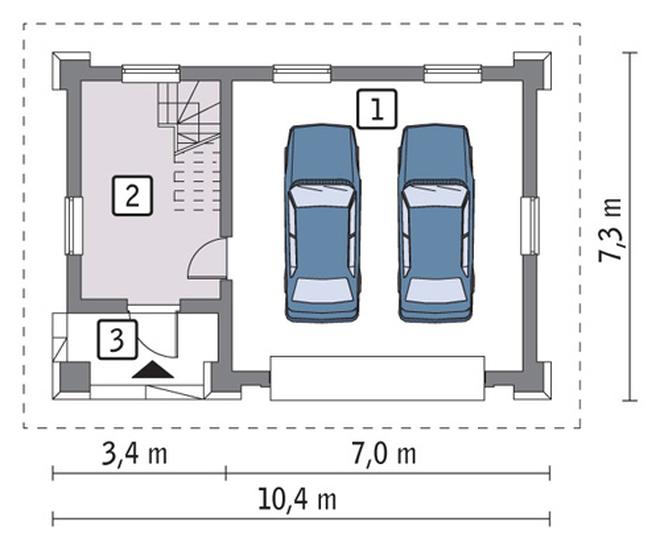 Garaż z poddaszem i pomieszczeniem gospodarczym G34a