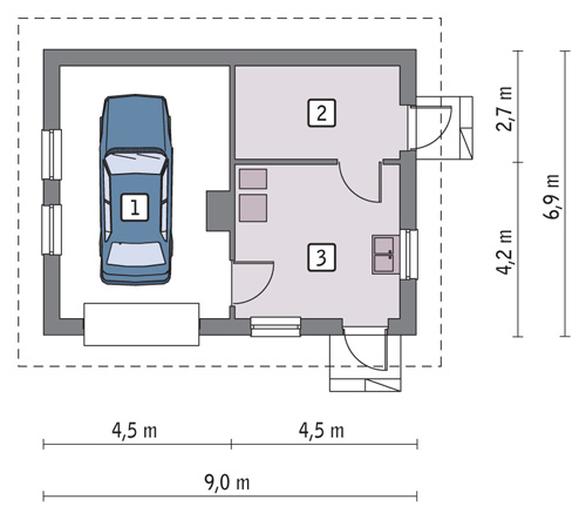 Garaż z pomieszczeniem gospodarczym i kotłownią G35
