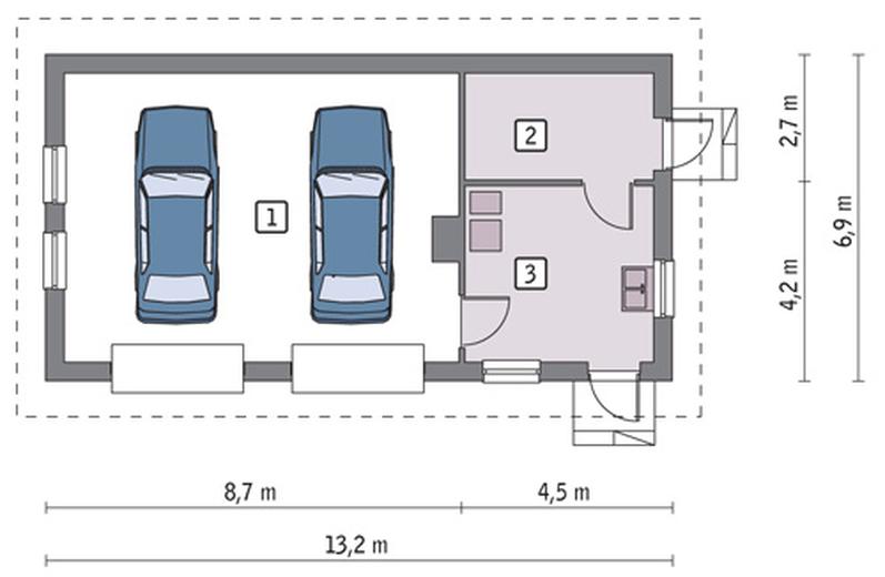 Garaż z pomieszczeniem gospodarczym i kotłownią G35a