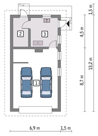 Garaż z pomieszczeniem gospodarczym i kotłownią G35b