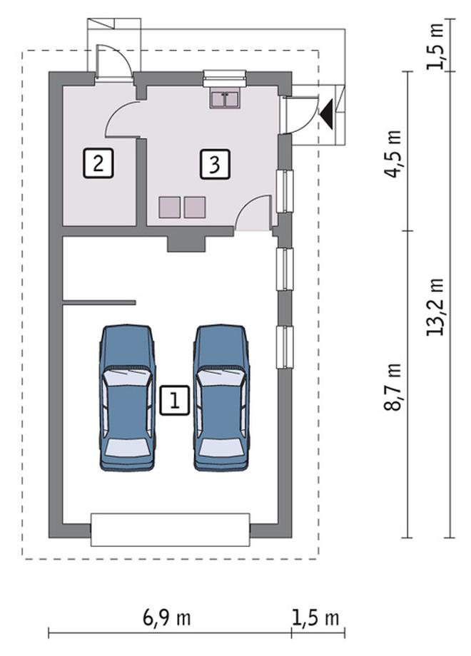 Garaż z pomieszczeniem gospodarczym i kotłownią G35b