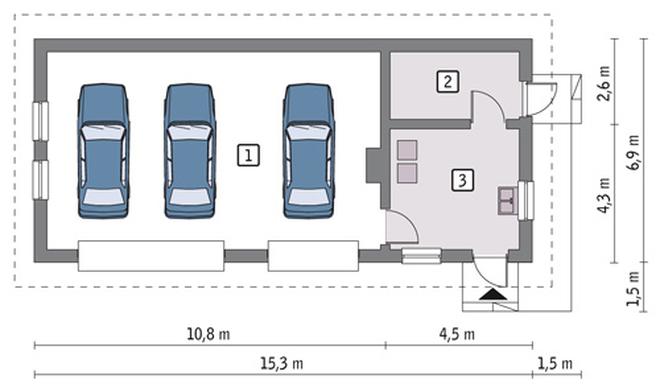 Garaż z pomieszczeniem gospodarczym i kotłownią G35c