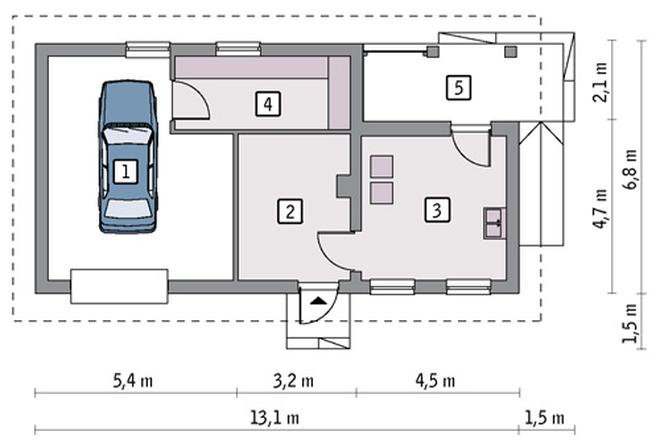 Garaż z pomieszczeniem gospodarczym i kotłownią G35d