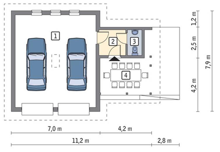 Garaż ze schowkiem i wiatą rekreacyjną G36