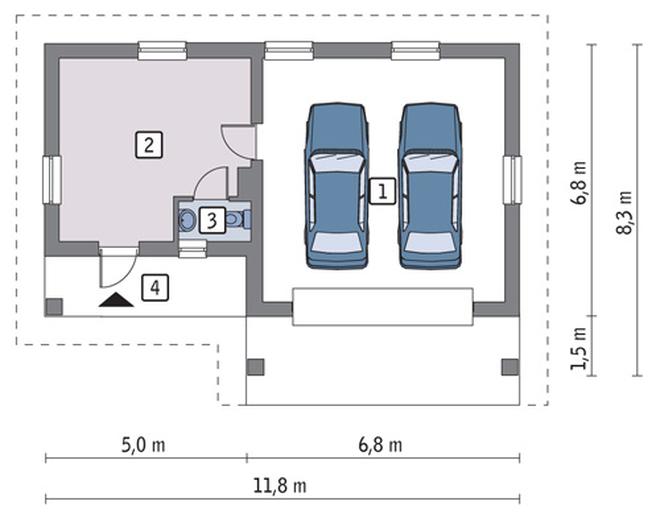 Garaż z pomieszczeniem gospodarczym G38b
