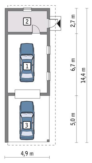 Garaż z pomieszczeniem gospodarczym i wiatą garażową G42