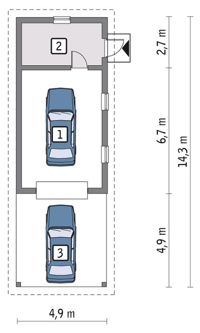 Garaż z pomieszczeniem gospodarczym i wiatą garażową G42b