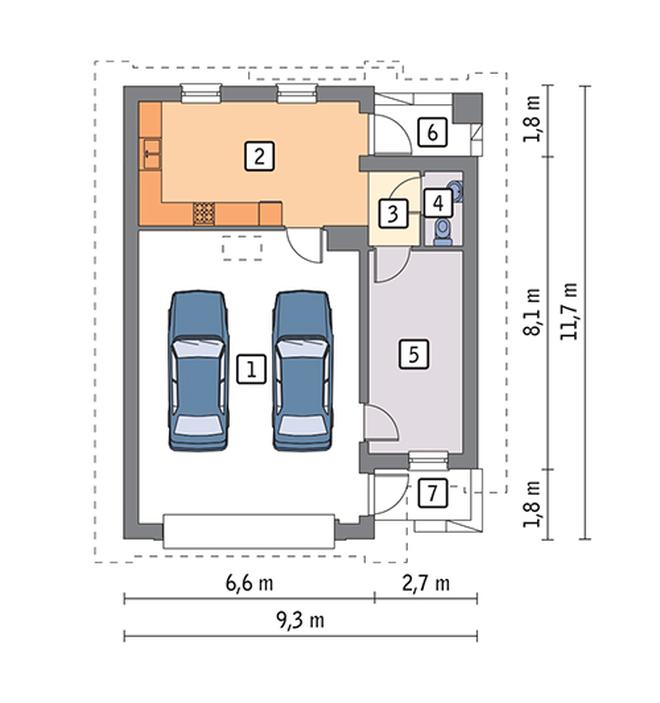 Garaż z pomieszczeniem gospodarczym G43b