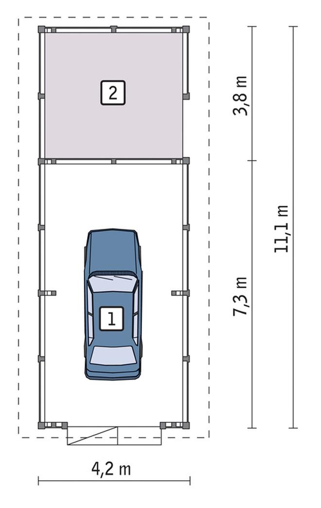 Wiata garażowa z pomieszczeniem gospodarczym G44bS
