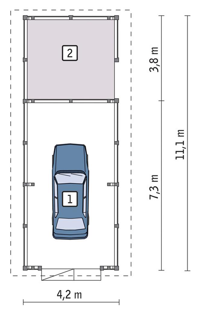 Wiata garażowa z pomieszczeniem gospodarczym G44cS