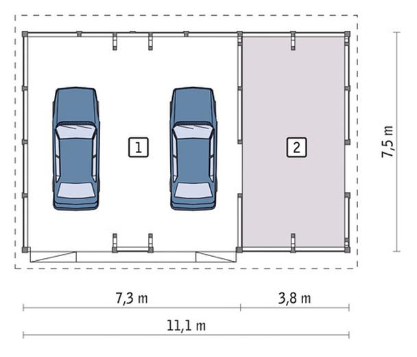 Wiata garażowa z pomieszczeniem gospodarczym G45aS