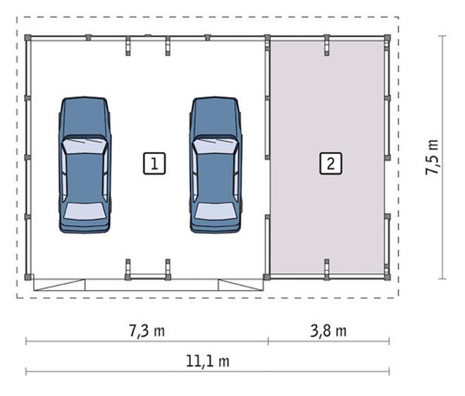 Wiata garażowa z pomieszczeniem gospodarczym G45aS