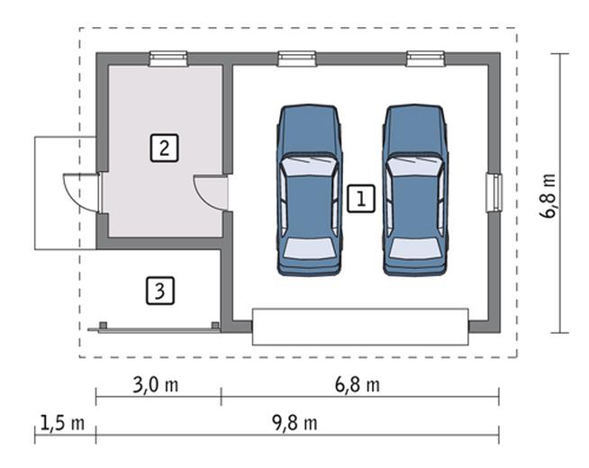 Garaż z pomieszczeniem gospodarczym G57b