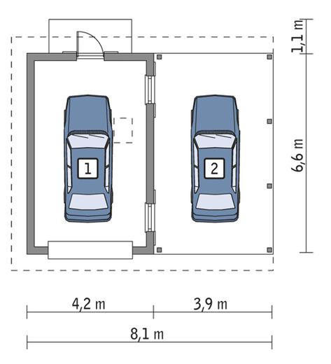 Garaż ze schowkiem i wiatą garażową GC22