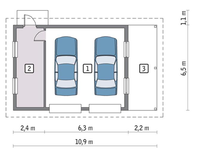 Garaż z pomieszczeniem gospodarczym i wiatą rekreacyjną GC33