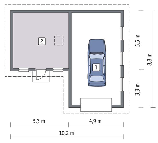 Garaż z pomieszczeniem gospodarczym i schowkiem GC36a