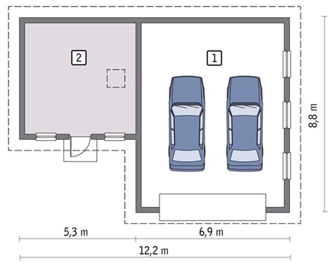 Garaż z pomieszczeniem gospodarczym i schowkiem GC36b