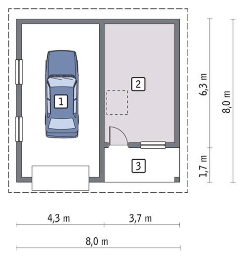 Garaż z pomieszczeniem gospodarczym i schowkiem GC42