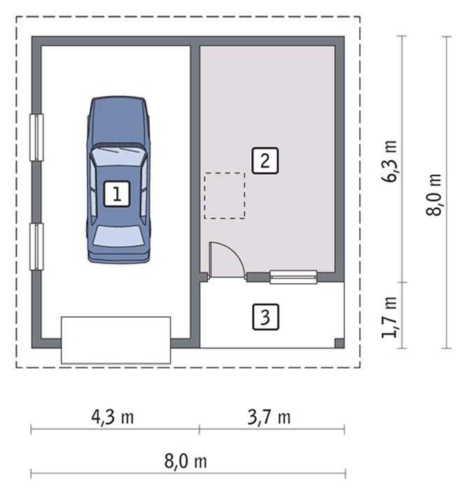 Garaż z pomieszczeniem gospodarczym i schowkiem GC42