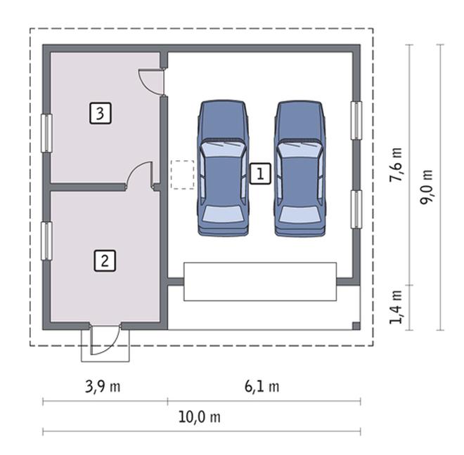 Garaż z pomieszczeniem gospodarczym i schowkiem GC43