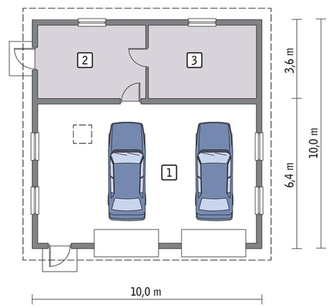 Garaż z pomieszczeniem gospodarczym i schowkiem GC44a