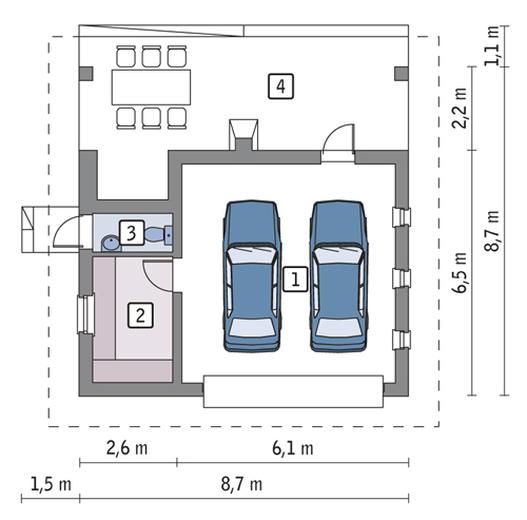Garaż z pomieszczeniem gospodarczym i wiatą rekreacyjną GC57