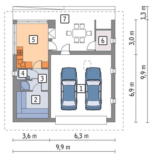 Garaż z pomieszczeniem gospodarczym, sauną i wiatą rekreacyjną GC58