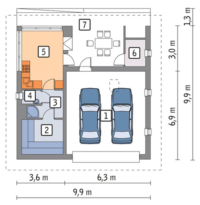 Garaż z pomieszczeniem gospodarczym, sauną i wiatą rekreacyjną GC58