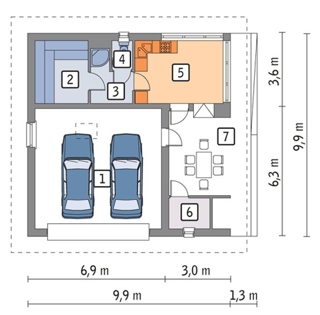 Garaż z pomieszczeniem gospodarczym, sauną  i wiatą rekreacyjną GC58a