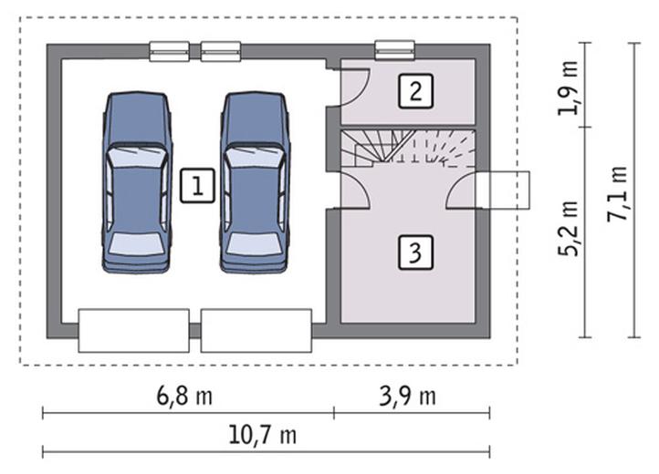Garaż z poddaszem i pomieszczeniem gospodarczym