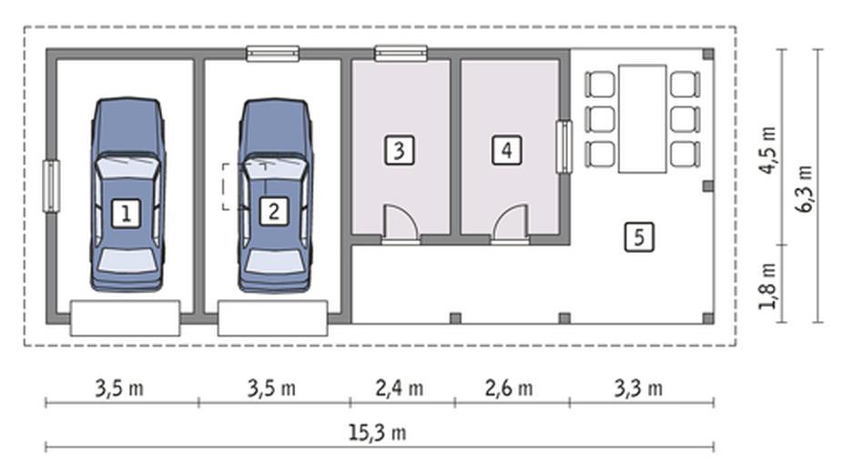 Garaż z pomieszczeniem gospodarczym i wiatą rekreacyjną GC76
