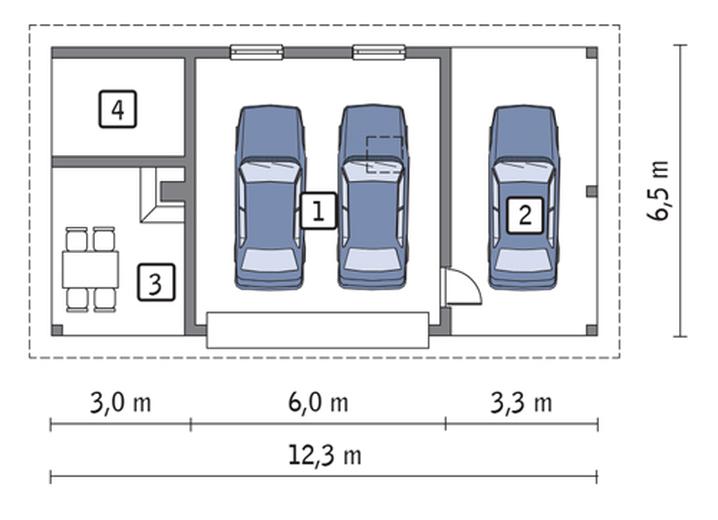 Garaż z wiatą garażową i wiatą rekreacyjną GC78