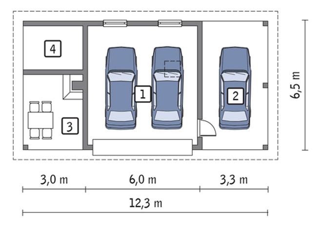 Garaż z wiatą garażową i wiatą rekreacyjną GC78