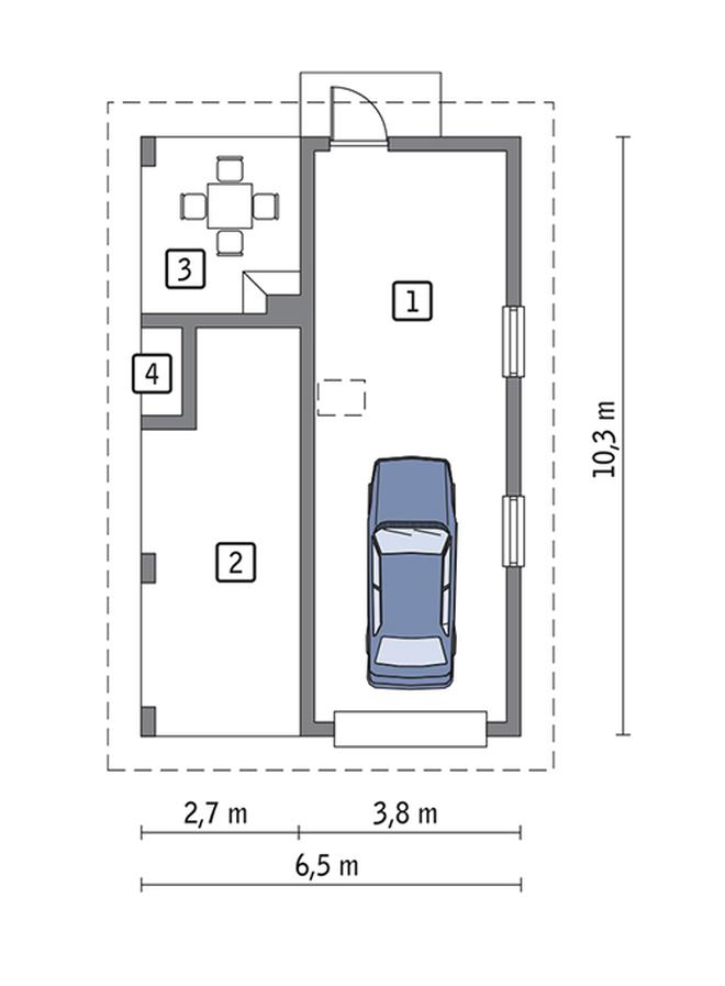 Garaż z wiatą  i wiatą rekreacyjną GC95