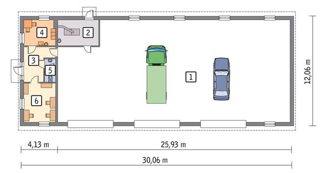 Budynek garażowo-magazynowy z częścią pomocniczą GMC04f
