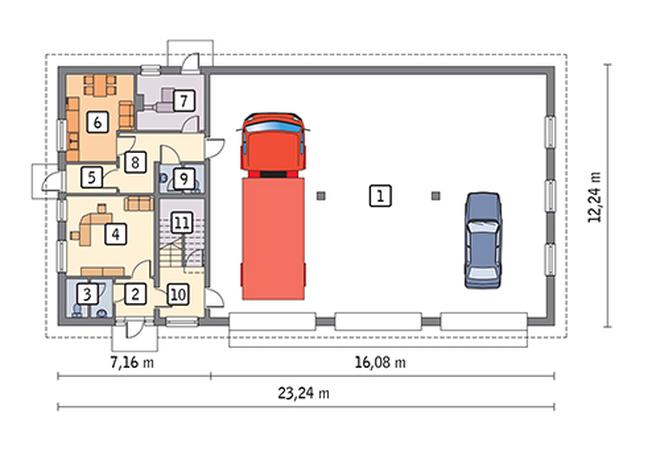 Budynek garażowo-magazynowy z pom. pomocniczymi i poddaszem gospodarczym GMC14b