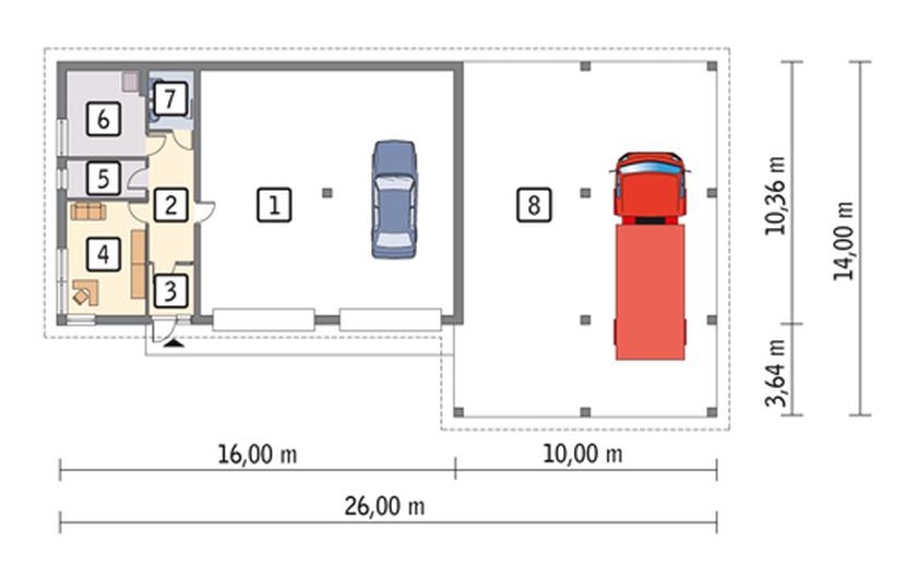 Budynek garażowo-magazynowy z wiatą i pom. pomocniczymi GMC17