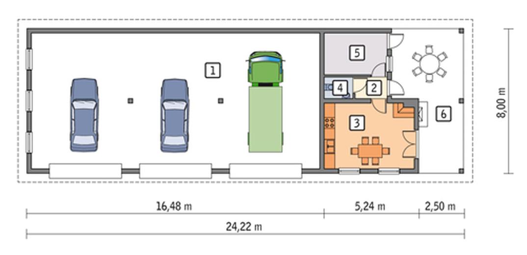 Budynek garażowo-magazynowy z częścią rekreacyjną GMC24