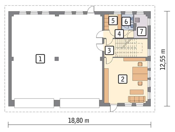 Budynek garażowo-magazynowy z pom. pomocniczymi i poddaszem użytkowym GMC30b