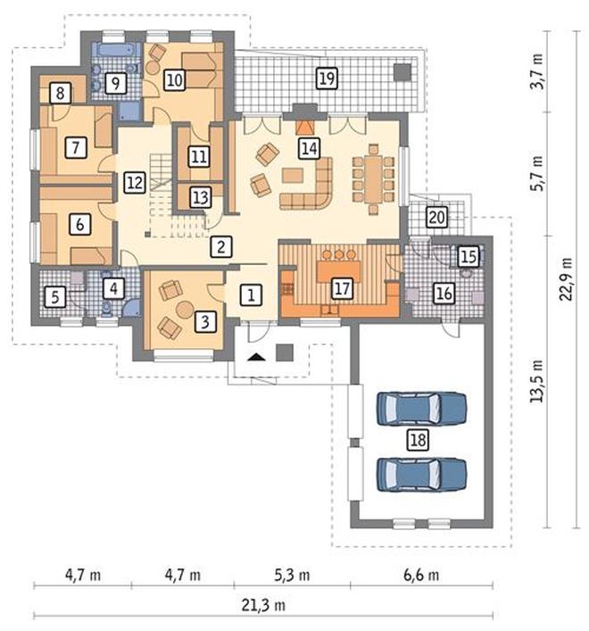Wokół kominka (etap I) (z wentylacją mechaniczną i rekuperacją)