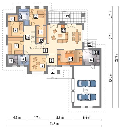 Wokół kominka (etap II) (z wentylacją mechaniczną i rekuperacją)