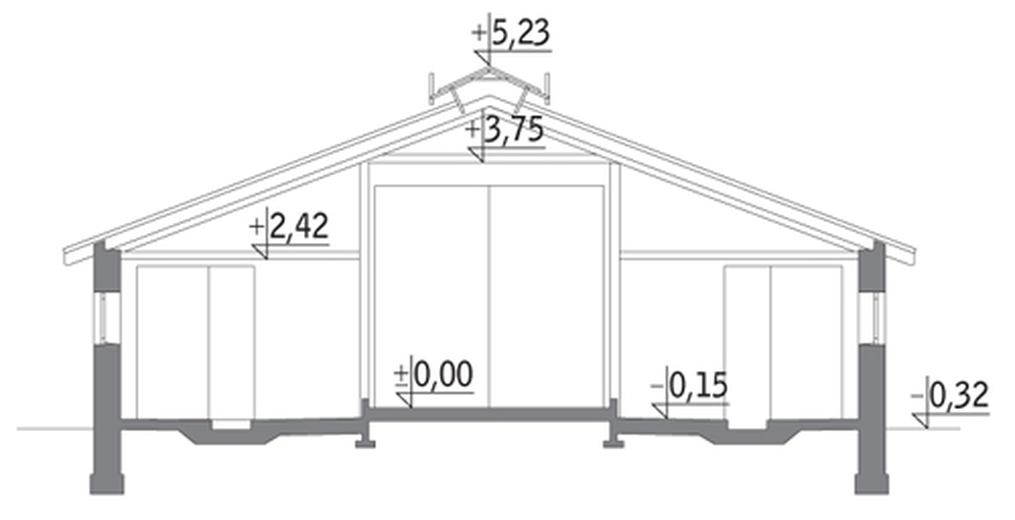 Obora dla 21 krów mlecznych, uwięziowa (stanowiskowa), na płytkiej ściółce O04 