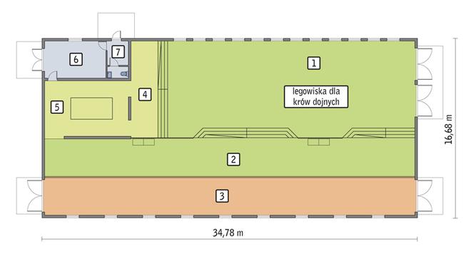 Obora dla 38 krów mlecznych, wolnostanowiskowa (grupowa), na głębokiej ściółce OC02