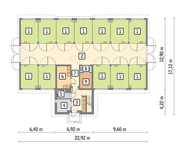 Stajnia dla 12 koni z częścią mieszkalną i składową S01