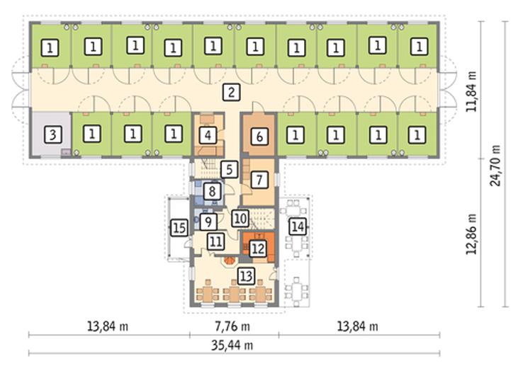 Stajnia dla 17 koni z częścią mieszkalną i poddaszem gospodarczym S10