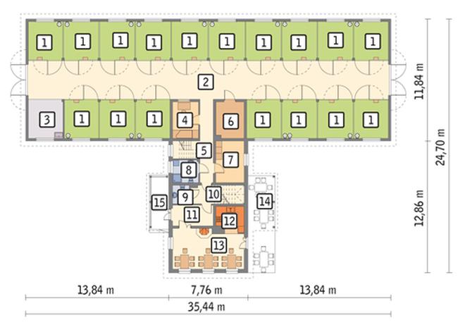 Stajnia dla 17 koni z częścią mieszkalną i poddaszem gospodarczym S10